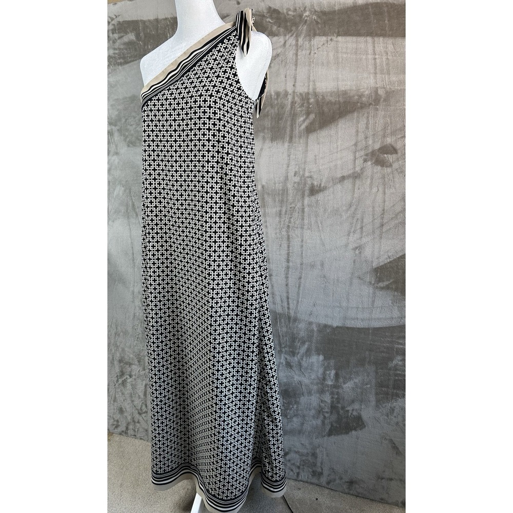 Abercrombie & Fitch Womens XS One Shoulder Tie Scarf Maxi Dress Black Beige - Picture 9 of 15